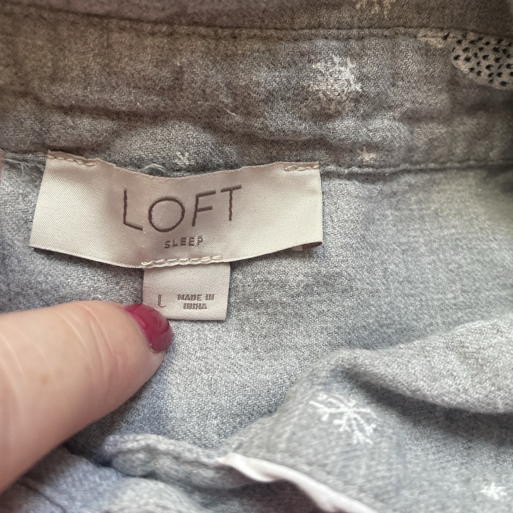 LOFT Sleep Cotton Blend Pajama Set Women L Gray Owls Short Sleeve Top Long Pants - Picture 8 of 11